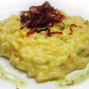 Risotto ai fiori di zucca con speck croccante